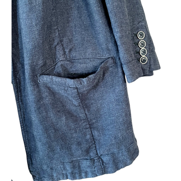 ANTHROPOLOGIE Women's Size US 14 Blue Linen Blend Lagenlook Open Blazer Jacket - Picture 6 of 9